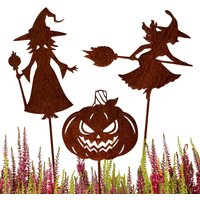 Terma Stahldesign Rostfigur Gartenstecker 3Er Set Halloween Hexen Mit Kürbis Spieß 40-45cm Tolle Gartendeko Aus Rost-Metall von TermaStahldesignShop