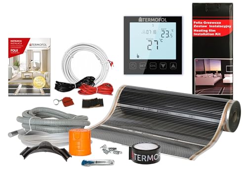 Termofol Elektrische Fußbodenheizung Heizfolie 230V mit Thermostat H1 Schwarz - Leistung 140 W/m2 - Oberfläche 1,5m² - Fussbodenheizung Elektrisch Komplettset fur Fußboden Wand oder Deckenheizung von Termofol
