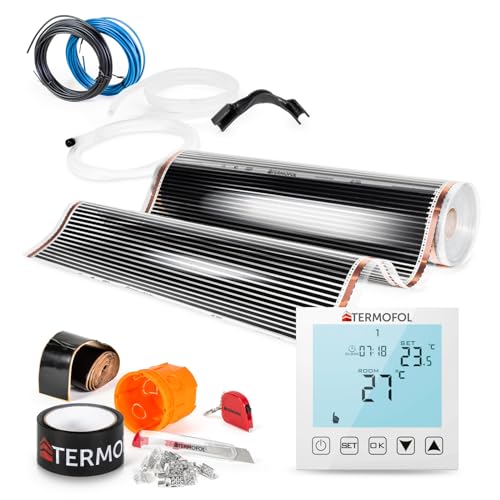Termofol Elektrische Fußbodenheizung Heizfolie 230V - mit Thermostat H1 Weiß - Leistung 140 W/m2 - Oberfläche 2m² - Fussbodenheizung Elektrisch Komplettset fur Fußboden-, Wand- oder Deckenheizung von Termofol