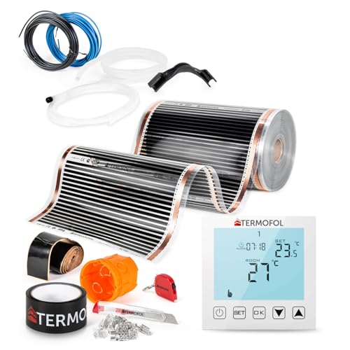 Termofol Elektrische Fußbodenheizung Heizfolie 230V - mit Thermostat H1 Weiß - Leistung 60 W/m2 - Oberfläche 5m² - Fussbodenheizung Elektrisch Komplettset fur Fußboden-, Wand- oder Deckenheizung von Termofol