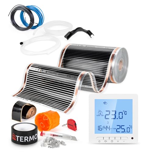 Termofol Elektrische Fußbodenheizung Heizfolie 230V - mit Thermostat H2 - Leistung 80 W/m2 - Oberfläche 2,5m² - Fussbodenheizung Elektrisch Komplettset fur Fußboden-, Wand- oder Deckenheizung von Termofol
