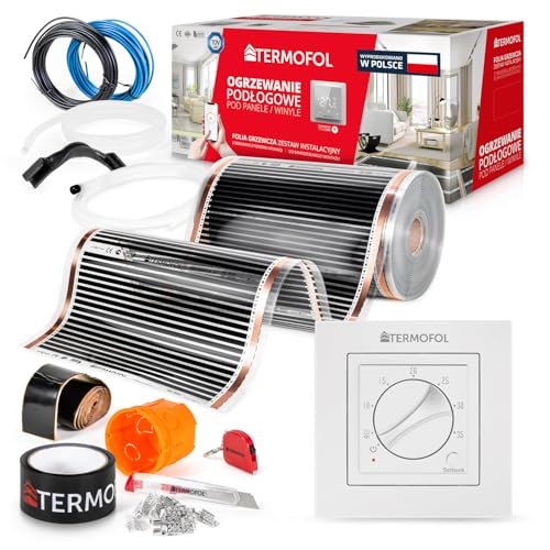 Termofol Elektrische Fußbodenheizung Heizfolie 230V - mit Thermostat H3 Weiß - Leistung 80 W/m2 - Oberfläche 8m² - Fussbodenheizung Elektrisch Komplettset fur Fußboden-, Wand- oder Deckenheizung von Termofol