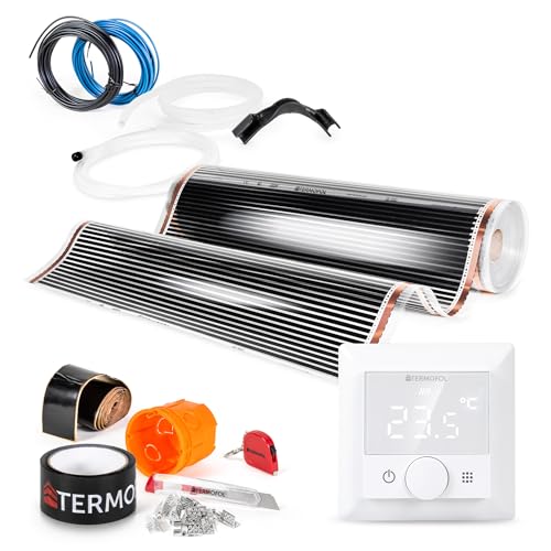 Termofol Elektrische Fußbodenheizung Heizfolie 230V - mit Thermostat H5 - Leistung 60 W/m2 - Oberfläche 10m² - Fussbodenheizung Elektrisch Komplettset fur Fußboden-, Wand- oder Deckenheizung von Termofol