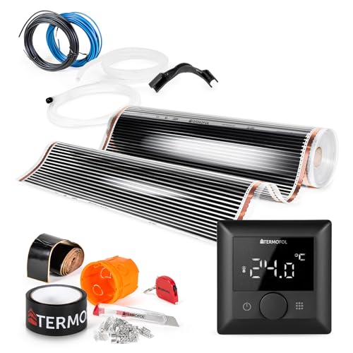 Termofol Elektrische Fußbodenheizung Heizfolie 230V - mit Thermostat H5 - Potenza 60 W/m2 - Oberfläche 1m² - Fussbodenheizung Elektrisch Komplettset fur Fußboden-, Wand- oder Deckenheizung von Termofol