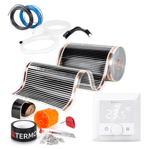 Termofol Elektrische Fußbodenheizung Heizfolie 230V - mit Thermostat H5 Weiß - Leistung 140 W/m2 - Oberfläche 1m² - Fussbodenheizung Elektrisch Komplettset fur Fußboden-, Wand- oder Deckenheizung von Termofol