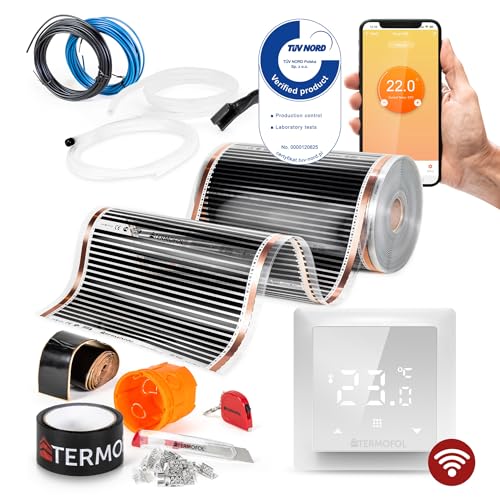 Termofol Elektrische Fußbodenheizung Heizfolie 230V - mit Thermostat H6 WIFI - Leistung 220 W/m2 - Oberfläche 1,5m² - Fussbodenheizung Elektrisch Komplettset fur Fußboden-, Wand- oder Deckenheizung von Termofol