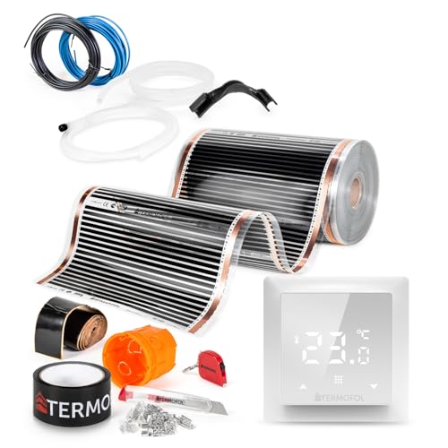 Termofol Elektrische Fußbodenheizung Heizfolie 230V - mit Thermostat H6 Weiß - Leistung 220 W/m2 - Oberfläche 10m² - Fussbodenheizung Elektrisch Komplettset fur Fußboden-, Wand- oder Deckenheizung von Termofol