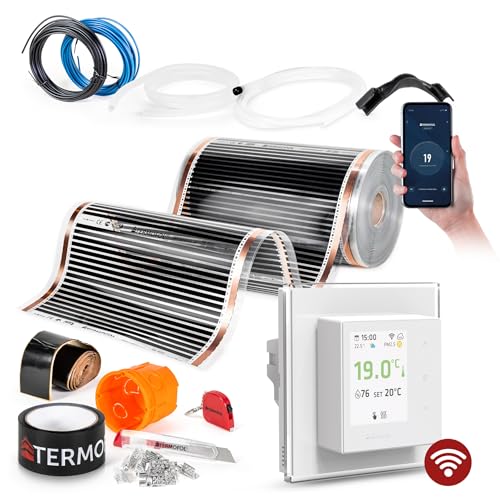 Termofol Elektrische Fußbodenheizung Heizfolie 230V - mit Thermostat H7 WiFi Weiß - Leistung 140W/m2 - Oberfläche 18m² - Fussbodenheizung Elektrisch Komplettset fur Fußboden von Termofol