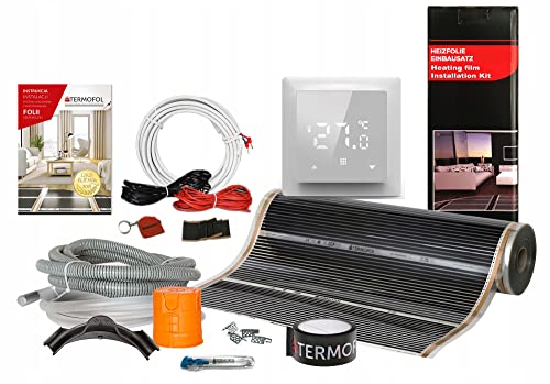 Termofol Elektrische Fußbodenheizung Heizfolie 230V - mit Thermostat H6 - Leistung 80 W/m2 - Oberfläche 10m² - Fussbodenheizung Elektrisch Komplettset fur Fußboden-, Wand- oder Deckenheizung von Termofol