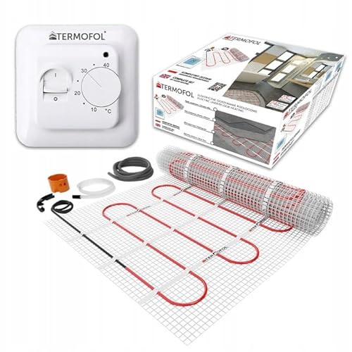 Termofol Set Heizmatte mit Thermostat - Elektrische Fußbodenheizung fur Badezimmer, Wohnzimmer und Küche - Heizfolie mit Heizkraft 150W/m2 - Oberfläche 10,0 m² - Mit analogem Heizungsthermostat von Termofol