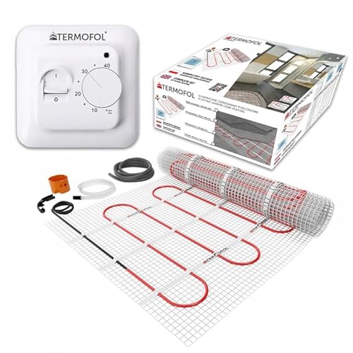 Termofol Set Heizmatte mit Thermostat - Elektrische Fußbodenheizung fur Badezimmer, Wohnzimmer und Küche - Heizfolie mit Heizkraft 150W/m2 - Oberfläche 9,0 m² - Mit analogem Heizungsthermostat von Termofol