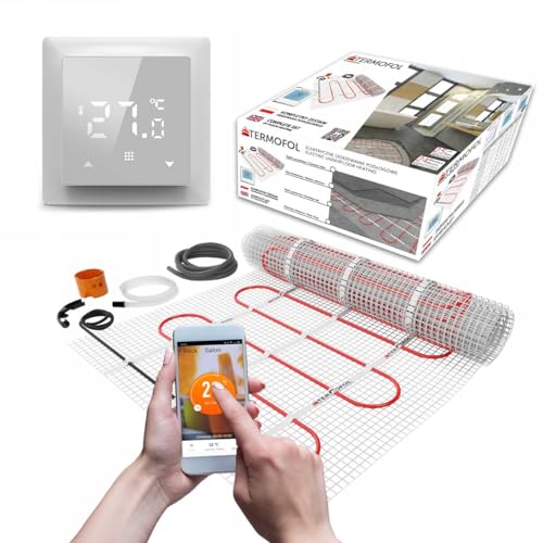 Termofol Set Heizmatte mit Thermostat - Elektrische Fußbodenheizung fur Badezimmer, Wohnzimmer und Küche - Heizfolie mit Heizkraft 150W/m2 - Oberfläche 5,0 m² - Mit digitalem Heizungsthermostat WiFi von Termofol