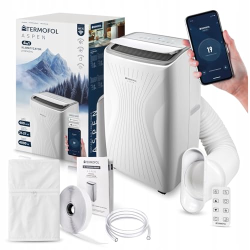 Termofol Mobile Klimaanlage ASPEN 4000W – 4in1: Klimatisierung, Luftentfeuchter, Ventilator, Heizung – WLAN Fernsteuerung – energiesparendes Smart-Home-Gerät – modernes Design – weiß von Termofol