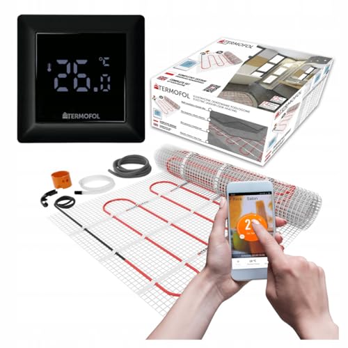 Termofol Set Heizmatte mit Thermostat H6 WiFi Schwarz - Elektrische Fußbodenheizung Badezimmer, Wohnzimmer - Heizfolie mit Heizkraft 150W/m2 - Oberfläche 6,0 m² - Mit digitalem Heizungsthermostat von Termofol