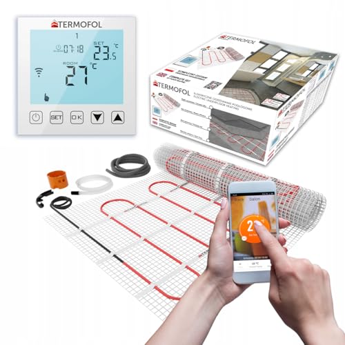 Termofol Set Heizmatte mit Thermostat WiFi - Elektrische Fußbodenheizung fur Badezimmer, Wohnzimmer und Küche - Heizfolie mit Heizkraft 150W/m2 - Oberfläche 0,5 m² - Mit digitalem Heizungsthermostat von Termofol