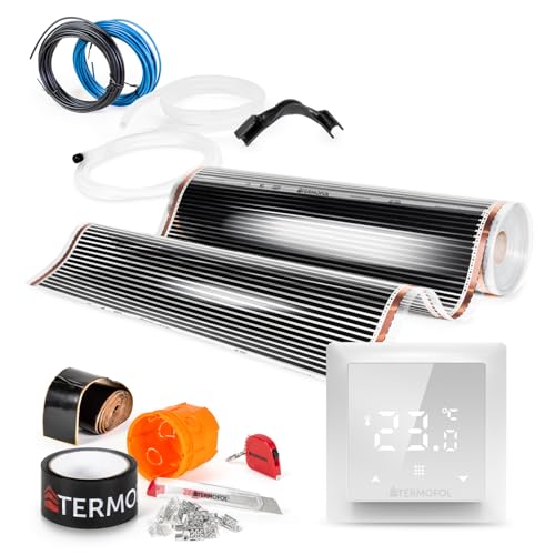 Termofol Elektrische Fußbodenheizung Heizfolie 230V - mit Thermostat H6 - Leistung 140 W/m2 - Oberfläche 1m² - Fussbodenheizung Elektrisch Komplettset fur Fußboden-, Wand- oder Deckenheizung von Termofol