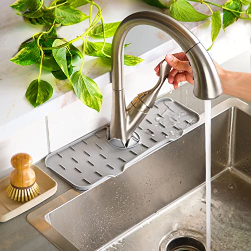 Ternal Silikon-Wasserhahn-Griff, Tropfenfänger-Matte, Silikon-Wasserhahn-Matte, Spülseife, Schwammhalter für Küchenspüle, Zubehör, Gadgets, Abtropfmatte für Küchentheke, Badezimmer, Küchenspüle [Grau] von Ternal