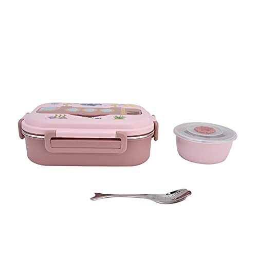 Brotdose,Lunchbox Edelstahl versiegelte und isolierte Brotdose Auslaufsichere Cartoon-Lunchbox für Kinder Erwachsene(Rosa) von Teror