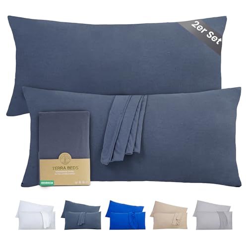 Terra Beds Kissenbezug 40 x 80 (Set mit 2) - 100% Baumwolle Jersey 160 g/m², Oeko-Tex Zertifiziert - Kopfkissenbezug 40x80 für kissen 40x80 mit Reißverschluss, weich und atmungsaktiv -(Anthrazit Grau) von Terra Beds