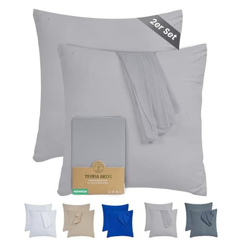Terra Beds Kissenbezug 40x40 (Set mit 2) - 100% Baumwolle Jersey 160 g/m², Oeko-Tex Zertifiziert - Kopfkissenbezug für Kissen 40x40 mit Reißverschluss, weich und atmungsaktiv - (Silber Grau) von Terra Beds