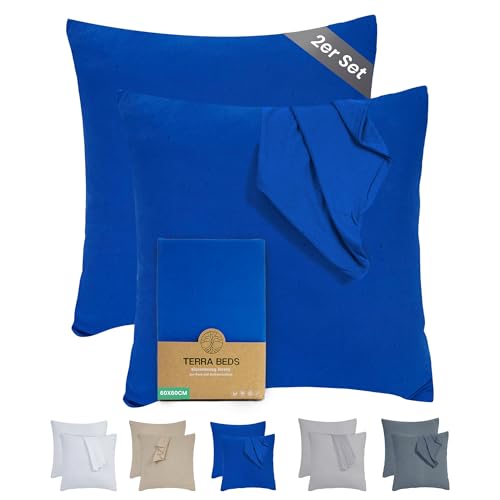Terra Beds Kissenbezug - 100% Baumwolle Jersey 160 g/m², Oeko-Tex Zertifiziert - Kopfkissenbezug mit Reißverschluss, dehnbar, atmungsaktiv (Dunkelblau) - Set mit 2 für 60x60 Kissen von Terra Beds