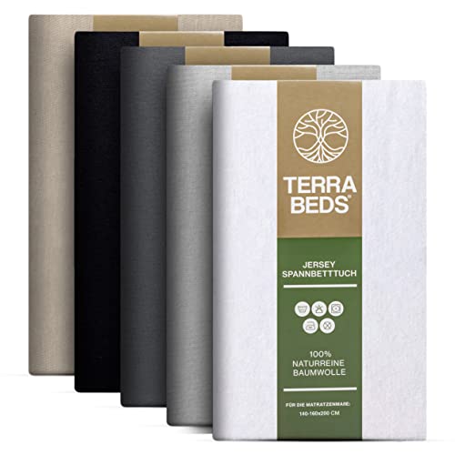 Terra Beds Premium Spannbettlaken - Bettlaken 140x200cm - 160x200cm 160g/m2-100% Hochwertiges Oeko-TEX Baumwoll Jersey Bettlaken – Erhältlich in 10 Farben von Terra Beds