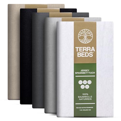 Terra Beds Premium Spannbettlaken - Bettlaken 140x200cm - 160x200cm 160g/m2-100% Hochwertiges Oeko-TEX Baumwoll Jersey Bettlaken – Erhältlich in 10 Farben von Terra Beds