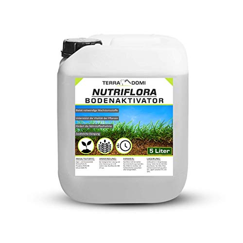 TerraDomi Nutriflora 5 Liter Bodenaktivator Konzentrat für 1650m² I NP - Dünger auf Basis von Seealgenextrakt I 20% mehr Wachstum und Ertrag I natürliche Basis von Terra Domi