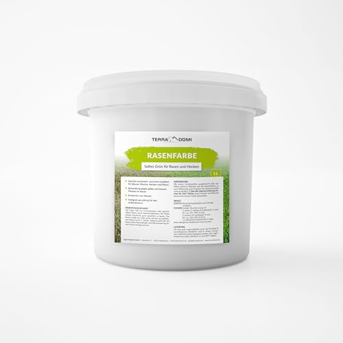 Terra Domi Rasenfarbe 4L für 40m² | Grüne Farbe gegen braune und gelbe Stellen | Für Rasen, Hecken | spart Wasser mit direktem Ergebnis von Terra Domi