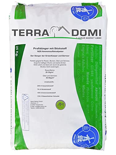 TerraDomi 25 kg Ammonsulfatsalpeter N26 Stickstoff-Dünger für den Frühling I Profi Rasendünger mit Langzeitwirkung | Perfekt für Rasen, Blumen, Obst & Gemüse von Terra Domi