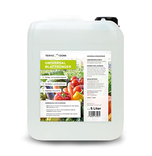 TerraDomi Blattdünger Universal | Konzentrat für Rasen, Gemüse und Beete | Spezialdünger mit wichtigen Mikronährstoffen | Für Pflanzen und Rasen im Außenbereich | 5 Liter von Terra Domi