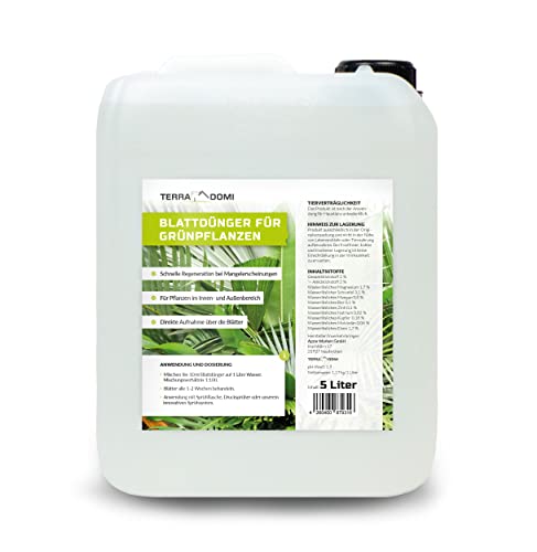TerraDomi Blattdünger für Grünpflanzen | Für Palmen, Kakteen und andere Pflanzen | schnelle Hilfe bei Mangelerscheinungen und Nährstoffmangel | Für grüne und gesunde Blätter | 5 Liter von Terra Domi