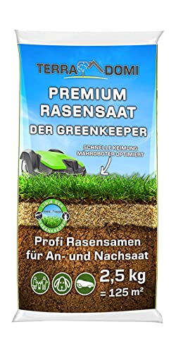 TerraDomi Premium Rasensamen für An-& Nachsaat I Schnellkeimend, robust und für einen dichten grünen Rasen I Mähroboter optimiert I 2,5kg für 125m² von Terra Domi