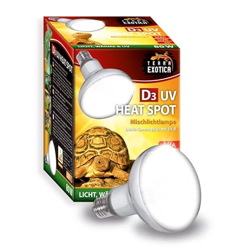 Terra Exotica D3 UV Heat Spot 80 Watt - in 80, 100 und 125 Watt erhältlich - UVB UVA Wärmelampe für Reptilien Sonnenlicht simulierte Förderung der D3-Synthese (80 Watt) von Terra Exotica