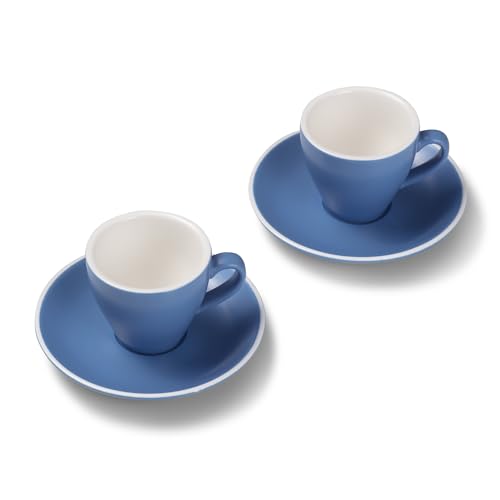 Terra Home 2er Espresso-Tassen Set - Blau, 90 ml, Matt, Porzellan, Dickwandig, Spülmaschinenfest, italienisches Design - Kaffee-Tassen Set mit Untertassen von Terra Home