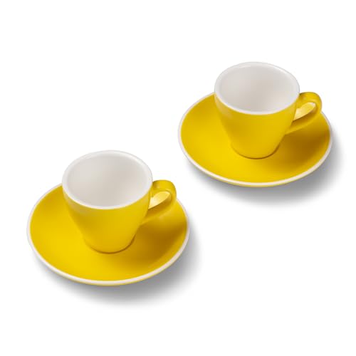 Terra Home 2er Espresso-Tassen Set - Gelb, 90 ml, Matt, Porzellan, Dickwandig, Spülmaschinenfest, italienisches Design - Kaffee-Tassen Set mit Untertassen von Terra Home