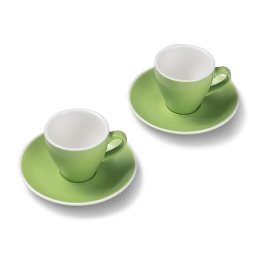 Terra Home 2er Espresso-Tassen Set - Grün, 90 ml, Matt, Porzellan, Dickwandig, Spülmaschinenfest, italienisches Design - Kaffee-Tassen Set mit Untertassen von Terra Home