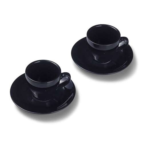 Terra Home 2er Espresso-Tassen Set - Schwarz, 90 ml, Glossy, Porzellan, Dickwandig, Spülmaschinenfest, italienisches Design - Kaffee-Tassen Set mit Untertassen von Terra Home