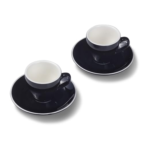 Terra Home 2er Espresso-Tassen Set - Schwarz, 90 ml, Glossy, Porzellan, Dickwandig, Spülmaschinenfest, italienisches Design - Kaffee-Tassen Set mit Untertassen von Terra Home