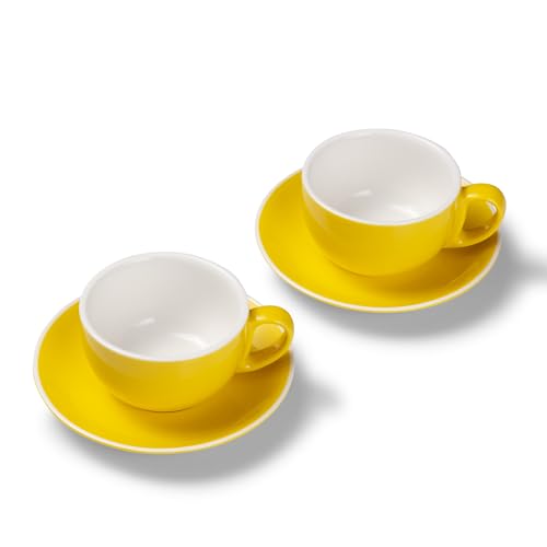 Terra Home 2er Milchkaffee-Tassen Set - Gelb, 350 ml, Glossy, Porzellan, Dickwandig, Spülmaschinenfest, italienisches Design - Kaffee-Tassen Set mit Untertassen von Terra Home
