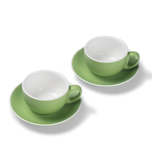 Terra Home 2er Milchkaffee-Tassen Set - Grün, 350 ml, Matt, Porzellan, Dickwandig, Spülmaschinenfest, italienisches Design - Kaffee-Tassen Set mit Untertassen von Terra Home