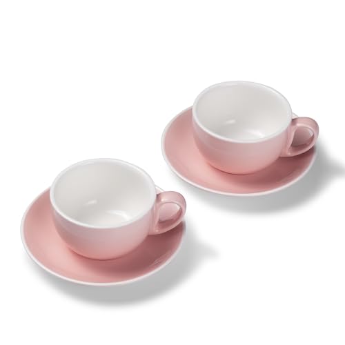 Terra Home 2er Milchkaffee-Tassen Set - Rosa, 350 ml, Glossy, Porzellan, Dickwandig, Spülmaschinenfest, italienisches Design - Kaffee-Tassen Set mit Untertassen von Terra Home