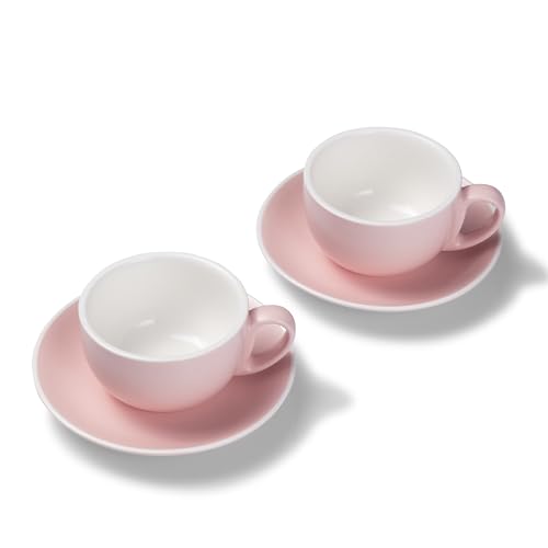 Terra Home 2er Milchkaffee-Tassen Set - Rosa, 350 ml, Matt, Porzellan, Dickwandig, Spülmaschinenfest, italienisches Design - Kaffee-Tassen Set mit Untertassen von Terra Home