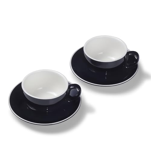 Terra Home 2er Milchkaffee-Tassen Set - Schwarz, 350 ml, Matt, Porzellan, Dickwandig, Spülmaschinenfest, italienisches Design - Kaffee-Tassen Set mit Untertassen von Terra Home