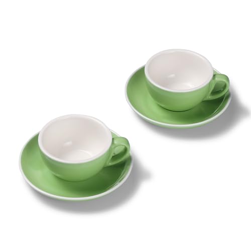 Terra Home 2er Cappuccino-Tassen Set - Grün, 200 ml, Glossy, Porzellan, Dickwandig, Spülmaschinenfest, italienisches Design - Kaffee-Tassen Set mit Untertassen von Terra Home