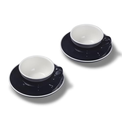 Terra Home 2er Cappuccino-Tassen Set - Schwarz, 200 ml, Glossy, Porzellan, Dickwandig, Spülmaschinenfest, italienisches Design - Kaffee-Tassen Set mit Untertassen von Terra Home