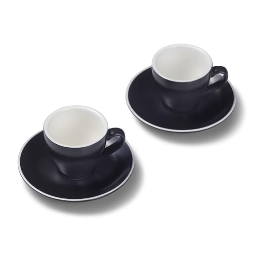 Terra Home 2er Espresso-Tassen Set - Schwarz, 90 ml, Matt, Porzellan, Dickwandig, Spülmaschinenfest, italienisches Design - Kaffee-Tassen Set mit Untertassen von Terra Home