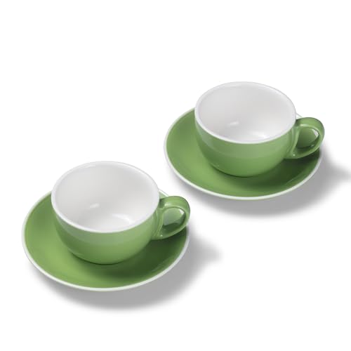 Terra Home 2er Milchkaffee-Tassen Set - Grün, 350 ml, Glossy, Porzellan, Dickwandig, Spülmaschinenfest, italienisches Design - Kaffee-Tassen Set mit Untertassen von Terra Home