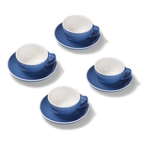 Terra Home 4er Cappuccino-Tassen Set - Blau, 200 ml, Glossy, Porzellan, Dickwandig, Spülmaschinenfest, italienisches Design - Kaffee-Tassen Set mit Untertassen von Terra Home