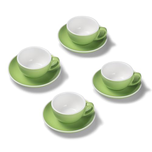 Terra Home 4er Cappuccino-Tassen Set - Grün, 200 ml, Matt, Porzellan, Dickwandig, Spülmaschinenfest, italienisches Design - Kaffee-Tassen Set mit Untertassen von Terra Home